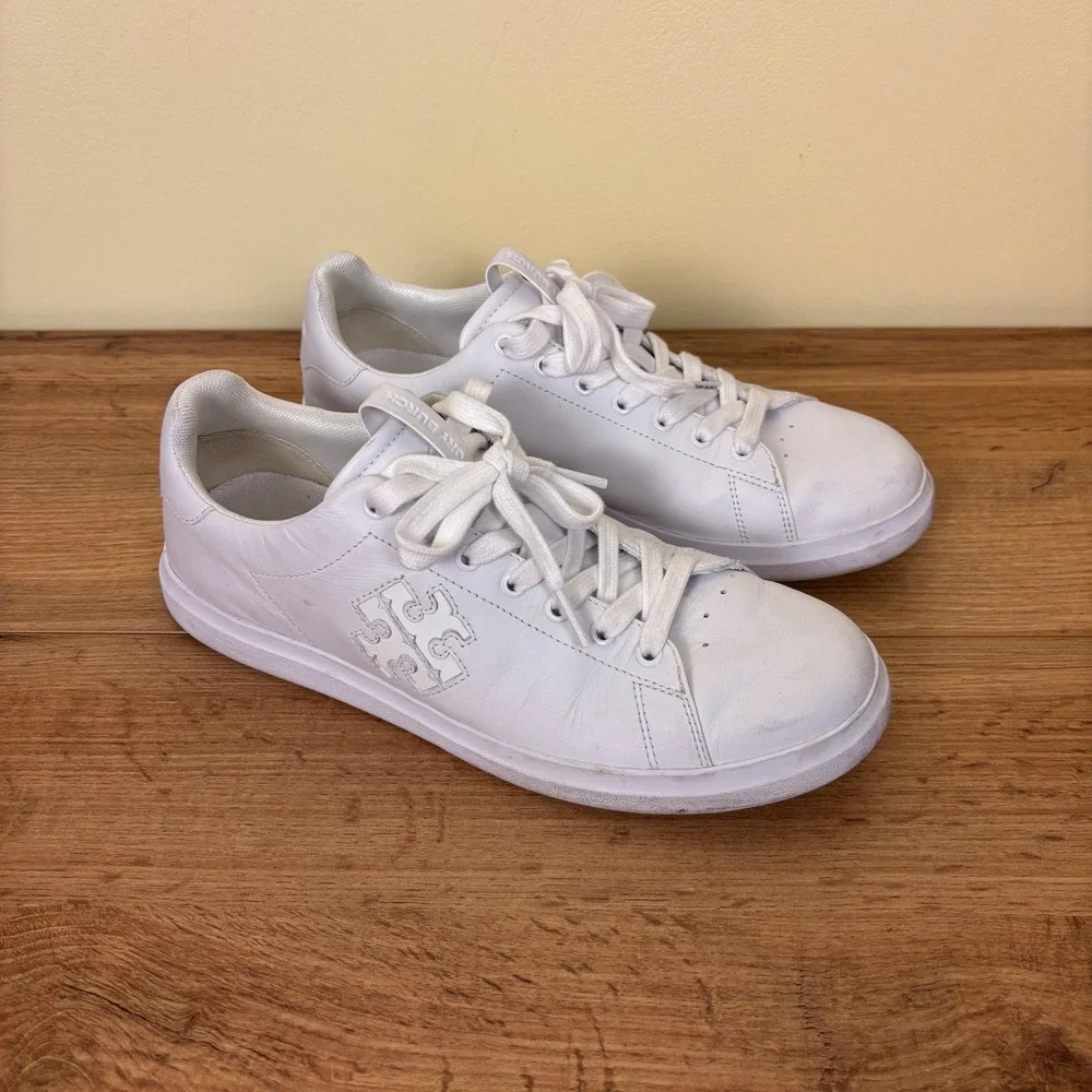 TORY BURCH Howell Court Sneaker All White Women Size 9.5 Leather Low Top Casual